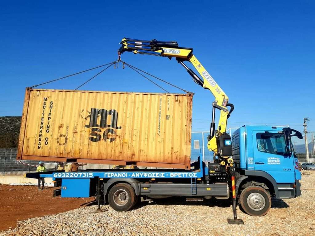 Μεταφορά και ανύψωση κοντέινερ MSC με γερανοφόρο όχημα Effer 165 - Βρεττός Γερανοί Αθήνα