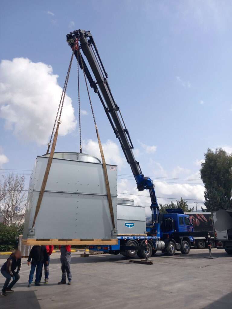 Ανύψωση βιομηχανικού πύργου ψύξης με γερανό - Βρεττός Γερανοί Αθήνα